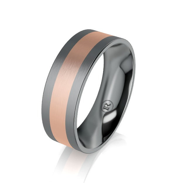 Tantalum and Flat Centre Stripe Gold Wedding Ring