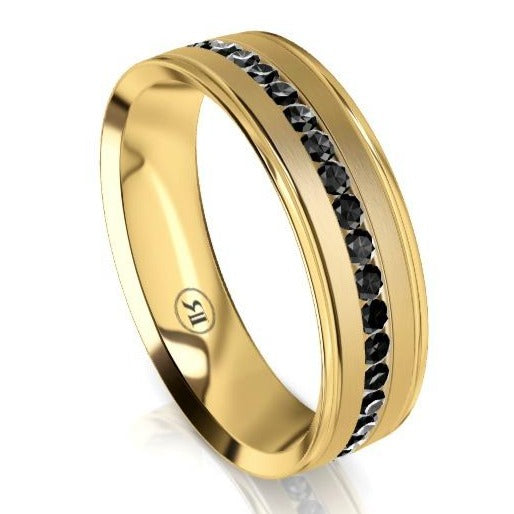 The Edison Yellow Gold Black Diamond Mens Wedding Ring