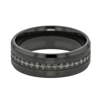 Black Zirconium with Black Diamond Stripe Wedding Ring