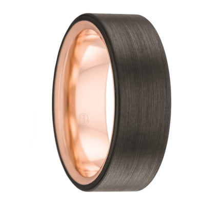 Custom Black Zirconium and Rose Gold Inlay Wedding Ring