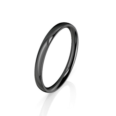 Women's Low Dome Black Zirconium Comfort Fit Wedding Ring (AC)