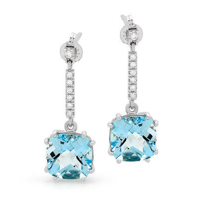 Blue Topaz & Diamond Claw Set Drop Earrings