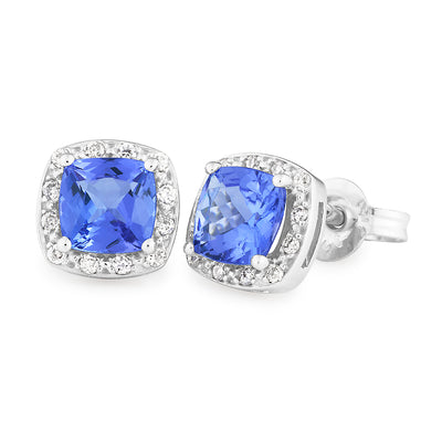 Tanzanite & Diamond Claw/Bead Set Stud Earrings