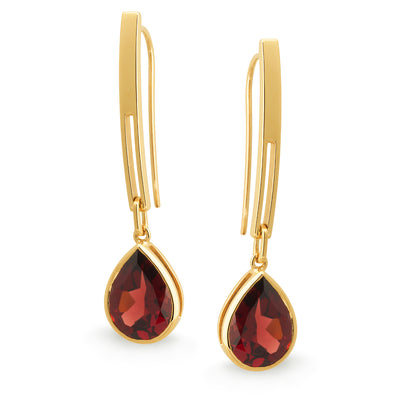 Garnet Bezel Set Shepherd Hook Earrings