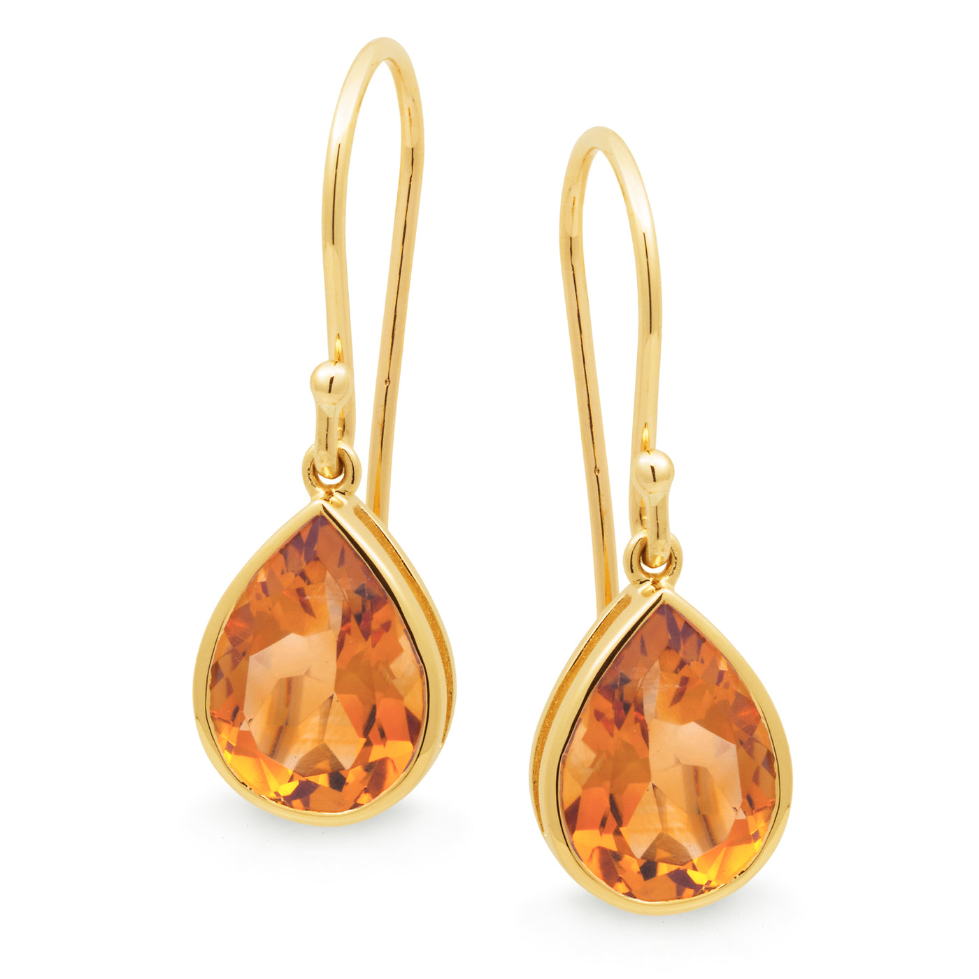 Citrine Bezel Set Shepherd Hook Earrings