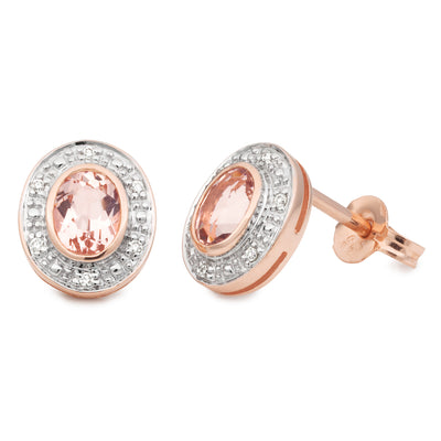 Morganite & Diamond Bezel/Bead Set Stud Earrings