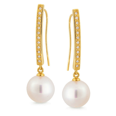 South Sea Pearl with Diamond Drop Pearl Earrings