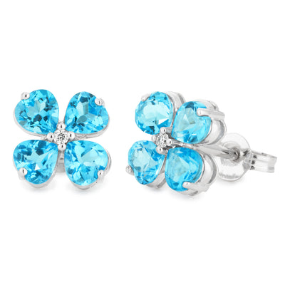 Blue Topaz & Diamond Claw/Bead Set Stud Earrings