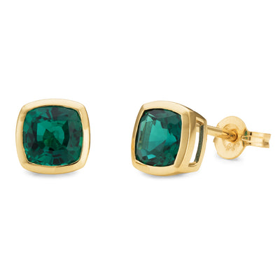 Synthetic Emerald Bezel Set Coloured Stone Earrings