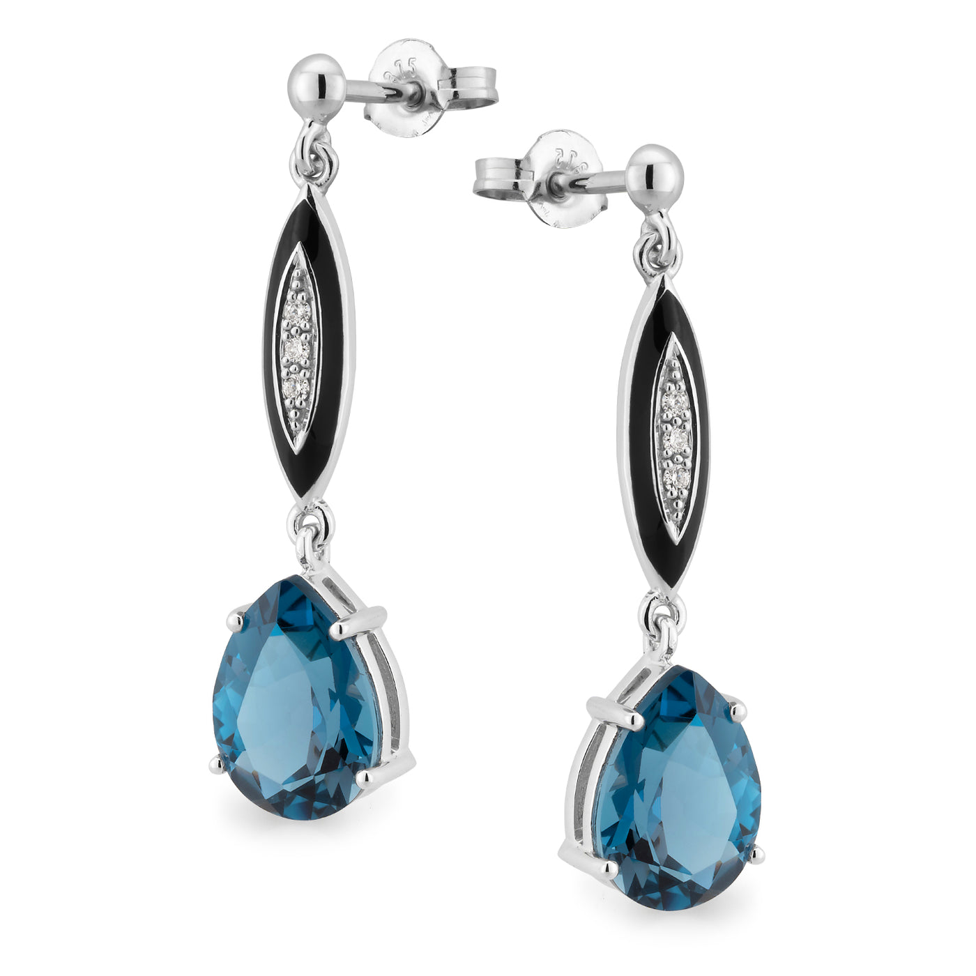London Blue Topaz & Diamond Claw/Bead Set Coloured Stone Earrings