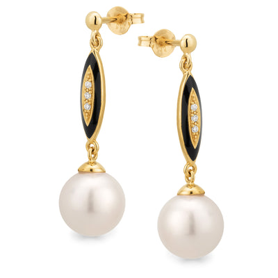 Freshwater Pearl & Diamond Drop Pearl Earrings