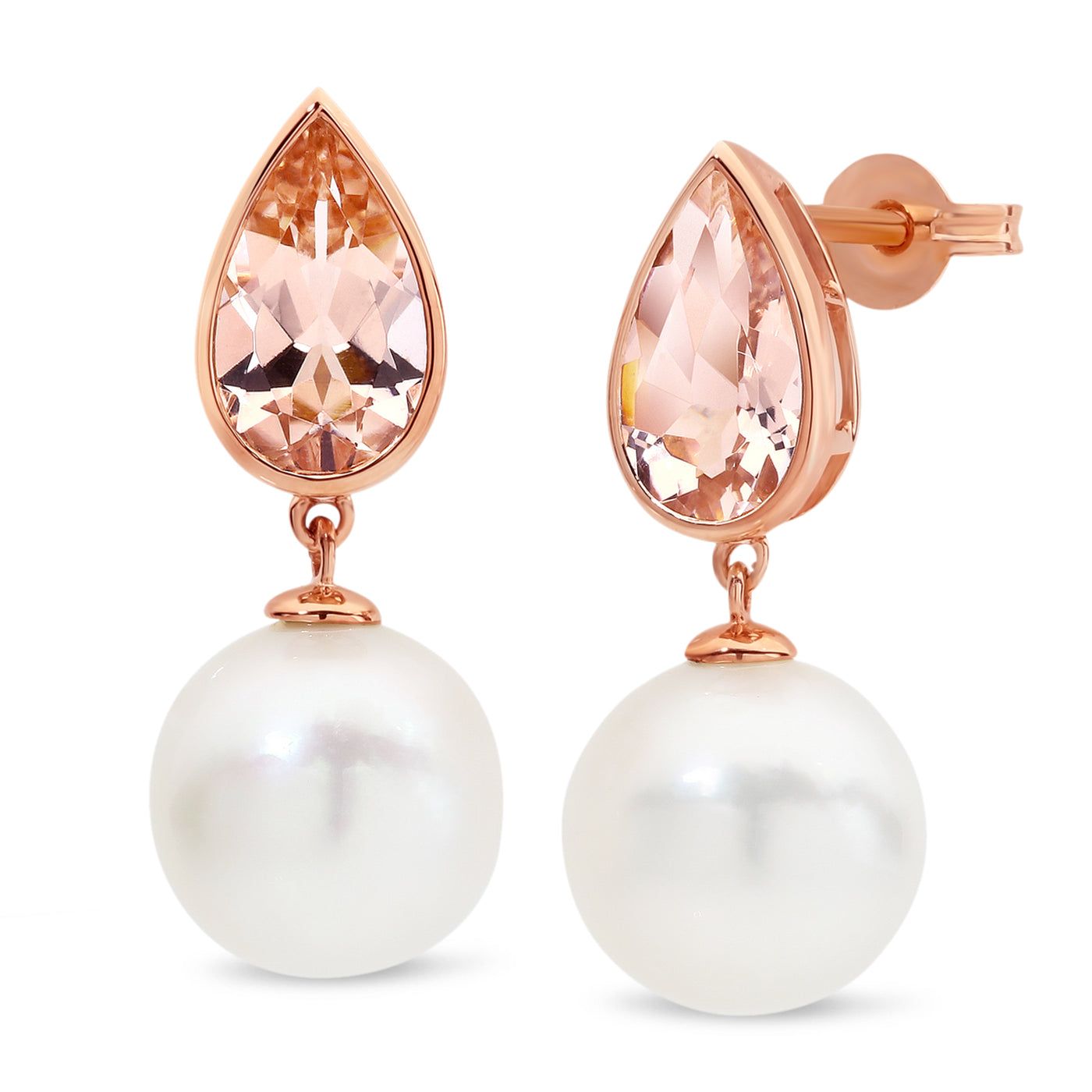 9ct Gold Morganite and South Sea Pearl Earrings