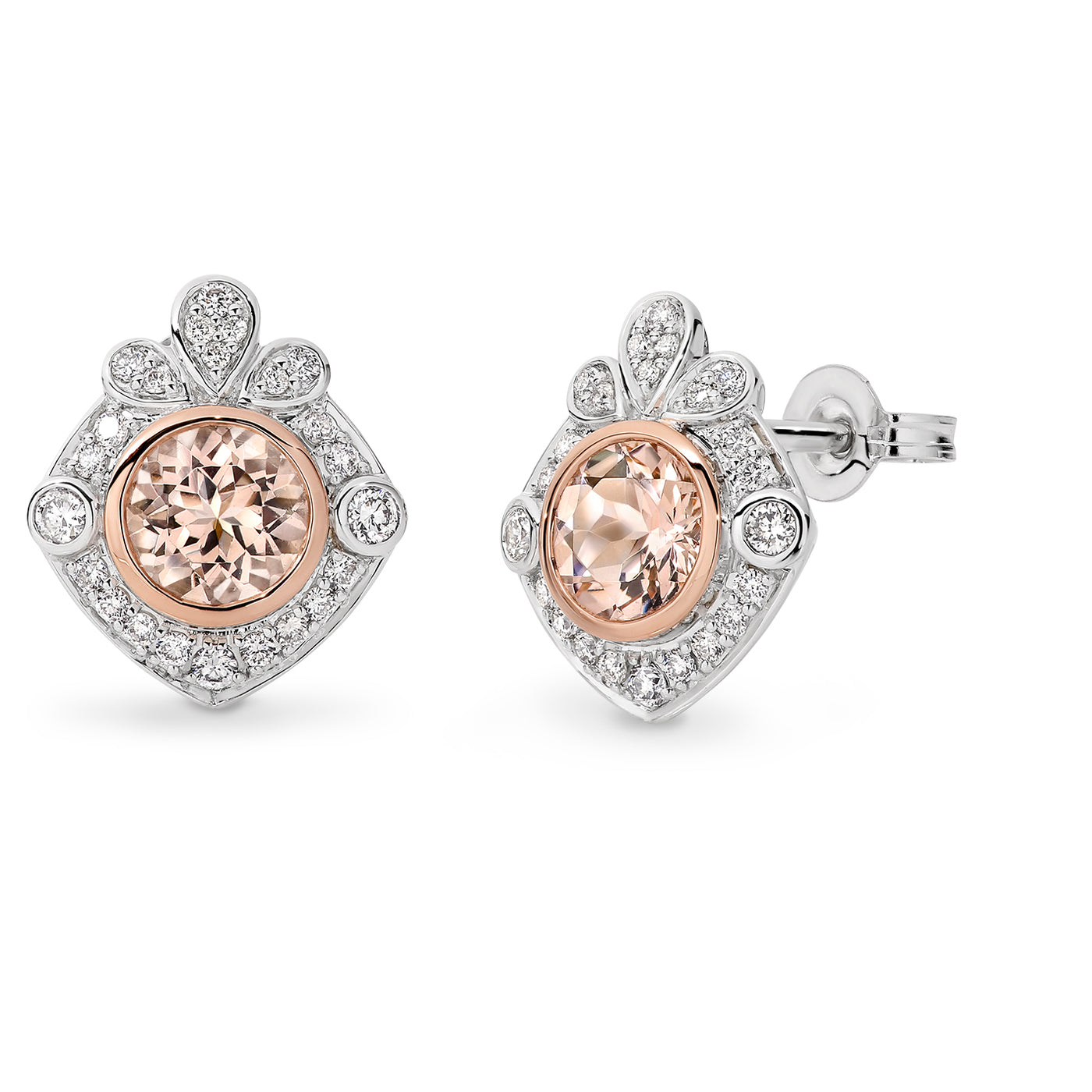 Morganite & Diamond Bezel/Bead Set  Earrings