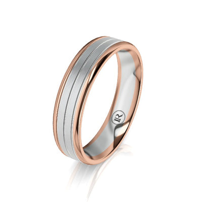 The Theodore Rose and White Gold Dual Grooved Mens Wedding Ring