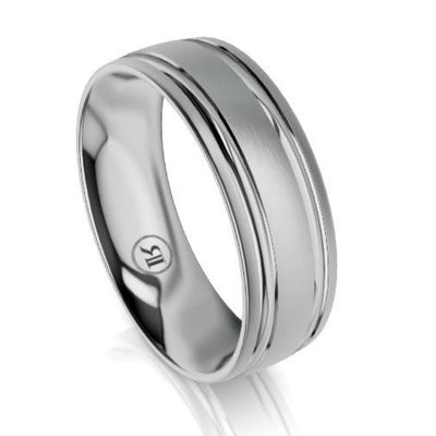 Dual Edge Grooved Palladium Wedding Ring