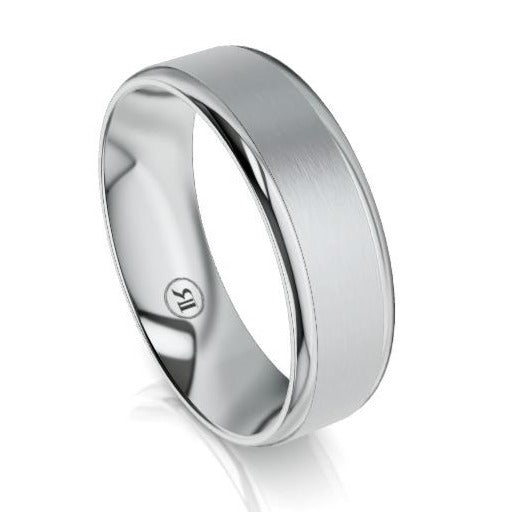 Polished Rounded Edges Brushed Centre Platinum Wedding Ring