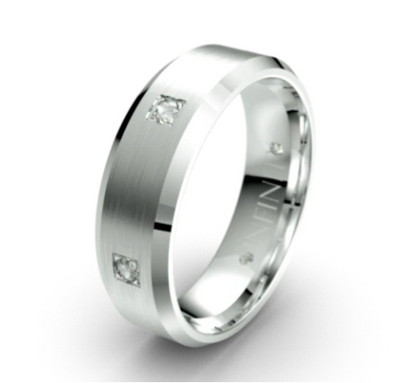 Bevelled Edge Brushed Centre Diamond Platinum Wedding Ring