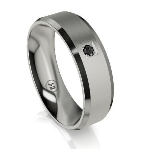 The Henry Black Diamond Centre Bevelled Edge Titanium Wedding Ring