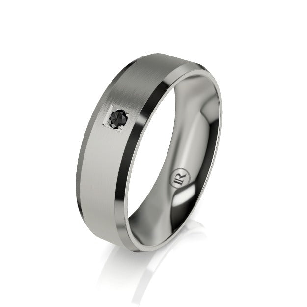 The Henry Black Diamond Centre Bevelled Edge Titanium Wedding Ring