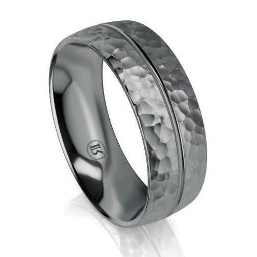Hammered and Grooved Tantalum Wedding Ring