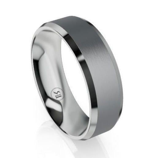 The Vanguard Tantalum and Platinum Bevelled Edge Wedding Ring