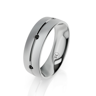 Platinum Centre Groove Wedding Ring with Black Diamonds