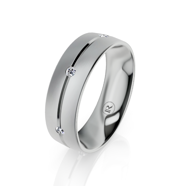 Platinum Centre Groove Wedding Ring with White Diamonds