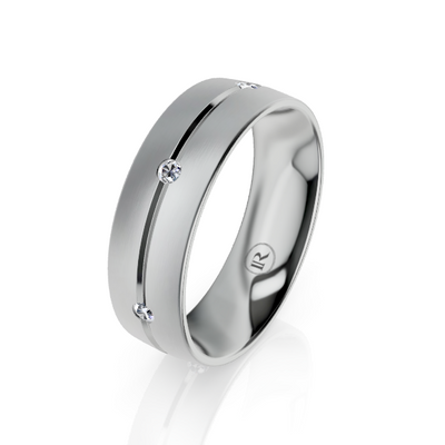 Platinum Centre Groove Wedding Ring with White Diamonds