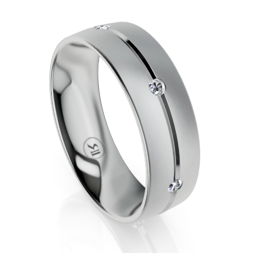 Platinum Centre Groove Wedding Ring with White Diamonds