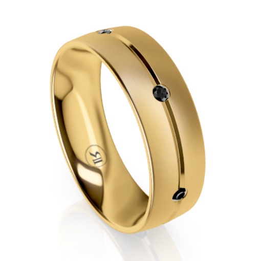 Gold Centre Groove Wedding Ring with Black Diamonds