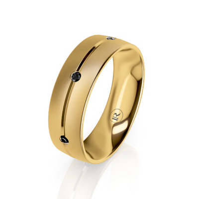 Gold Centre Groove Wedding Ring with Black Diamonds