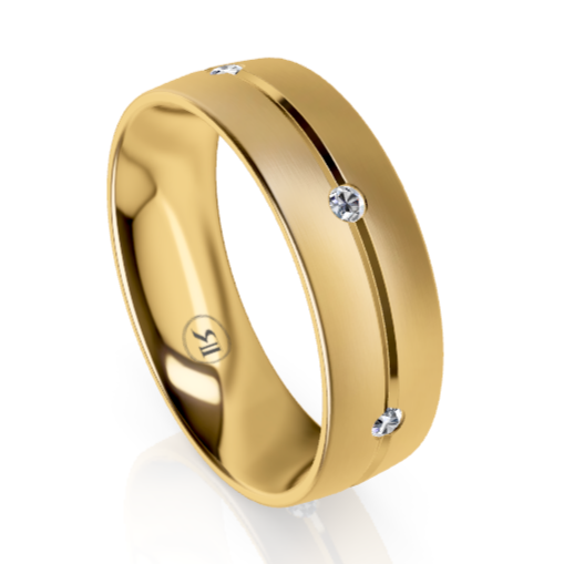 Gold Centre Groove Wedding Ring with White Diamonds
