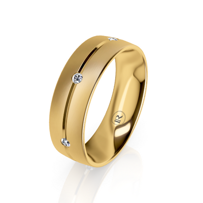 Gold Centre Groove Wedding Ring with White Diamonds