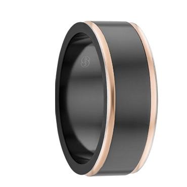 Custom Polished Black Zirconium and Dual Rose Gold Edging Ring (ZRJ4411)
